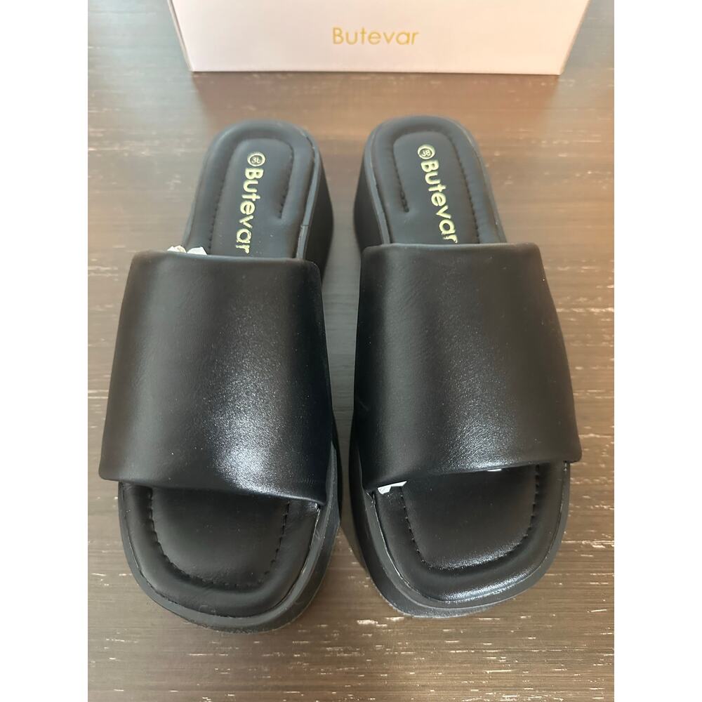 Chunky Platform Sandals Women’s 7 Black Open Toe Platform Slides Y2K Wedge NWT